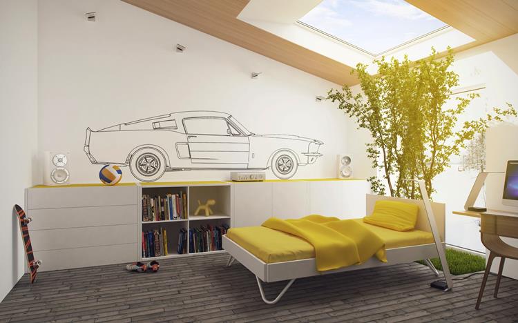 Yellow white kids room